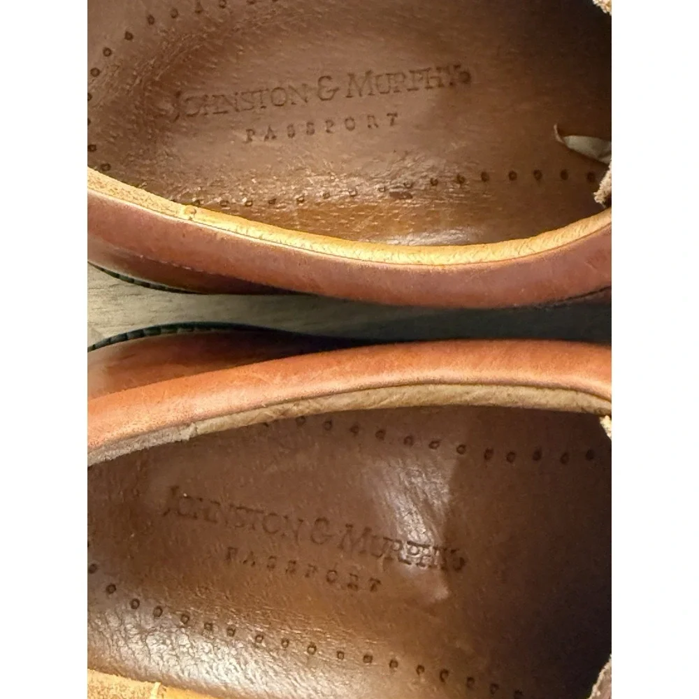 Johnston & Murphy PASSPORT Cap-Toe Oxfords Brown Cognac Leather‎ Lace UpMens 12M